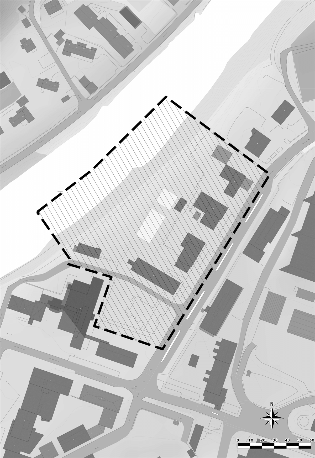 Kart som viser avgrensing av planområdet for omsorgssenter på Årdalstangen - Klikk for stort bilete